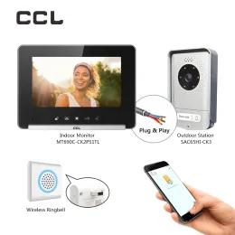 Doorbells CCL 7 Inch Video Intercom Door Phone 4Wire with Wireless Ringbell Camera Doorbell For Villa System Unlock with Shaking