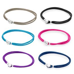 Bangles 2022 Fashion Trend Sterling Sier S Love Heart Braided Leather Cord Bracelet Black Red Blue Double Circle Basic Women