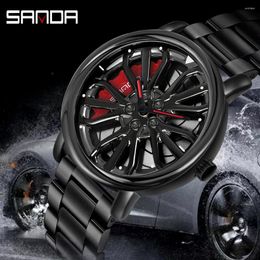 Wristwatches Men Fashion Sell Car Rim Wristwatch 360 Degree Rotating Wheel Dial Watches Stainless Steel Waterproof Sport Quartz Clock