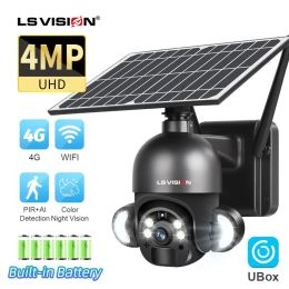 Cameras LS VISION 4MP WiFi Solar Security Camera Outdoor 4G Sim Card Slot PIR Detection 2Way Talk IP66 Waterproof Surveillance Cameras