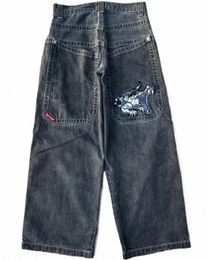 Jeans maschile jeans streetwear jnco y2k hip hop carto stampa grafica pantaloni neri larghi uomini donne pantaloni a gamba larga in vita p7ah#