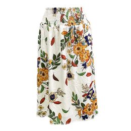 Summer Custom Design Casual Wide Elastic Waistband Satin Skirt Floral Print Pleated Silk Long for Women