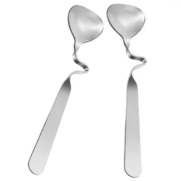 Coffee Scoops 2 Pcs Stainless Steel Serving Spoons Hanging Dessert Taste Honey Novelty Curved Handle Multi-use Household Decorative