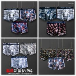 Underpants 3pcs Plus Size Men's Boxer Fashion Loose Fat Guy Personality Pattern Wide Edge Belt Unique Design Breathable Cotton Boxe