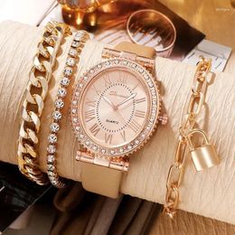 Wristwatches 4Pcs Set Luxury Women Watches Bracelet Leather Strap Analog Quartz Wristwatch Crystal Gifts