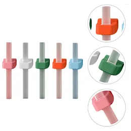 Disposable Cups Straws 5pcs Silicone Reusable Baby Children Straw Sucker With Buckle Drinking