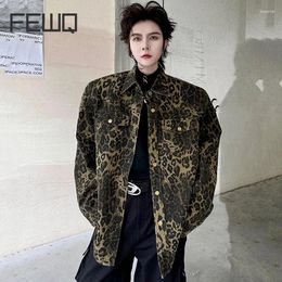Men's Jackets FEWQ Lapel Male Stylish Leopard Short Coats Printing Pockets Metal Button Personality Spring Chic 2024 9C4398