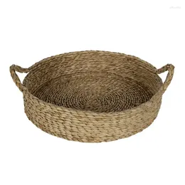 Tea Trays Round Natural Coloured Water Hyacinth Woven Tray Rattan Wood Black Food For Serving Baloondog Acry