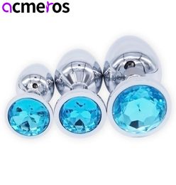 3pcsset Stainless Steel Metal Anal Plug Dildo Sex Toys Jewelled Booty Bead Butt Plug Gay Anal Beads Crystal Lover Couple Erotic Y1544723