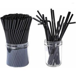 Disposable Cups Straws 100Pcs Black Plastic Cocktail Long Flexible Beverage Rietjes Kitchen Bar Party Accessories