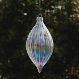 Christmas Decorations 7 13cm Pearl Lustre Striped Cone Shaped Glass Pendant Home Decoration Day Hanging Ornament Handmade Gift Glassware