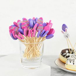 Forks 100Pcs Happy Easter Fruit Fork Chick Eggs Picks Disposable Bamboo Skewers Sandwich Buffet Stick Decor