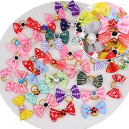 Dog Apparel 10/20/30 Pcs Gromming Hair Bows Rubber Band Flower Shiny Jewelry Cat Hand-made Puppy Bowknot Supplier Mix Colors