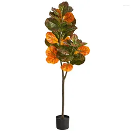 Decorative Flowers Artificial Fiddle Leaf Tree In Natural Plastic Pot By