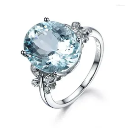 Cluster Rings SrSea Blue Topaz Butterfly Ring Plated With White Gold Inlaid Zircon Female Hand Jewelry