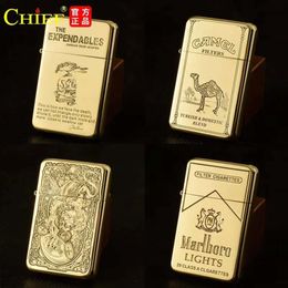 CHIEF Exquisite Brass Kerosene Lighter Slim Windproof Vintage Grinding Wheel Ignition Lighters Cigarette Accessories Men's Gifts