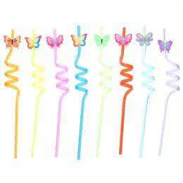 Disposable Cups Straws 8pcs Spiral Drinking Cartoon Reusable Plastic Party Supplies