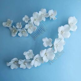 Hair Clips Handmade Combs White Ceramics Flower Designed Bride Wedding Floral Headbands Pearls Headpieces Jewelry For Women Party