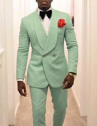 New Style Green Groom Tuxedos 2019 Shawl Lapel Slim Fit Groomsman Man Blazer Men Wedding Tuxedos Business Suits JacketPants8203881