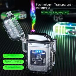 Transparent Outdoor Waterproof Electronic Pulse Double Arc LED Display Power Type-c Smart Fast Charging Lighter Unusual Gift