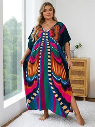 Plus Size Dresses 2024 Summer Causal Batwing Sleeve Kaftan Maxi Dress For Women Outfit Evening Moo Q1342