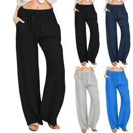 Women's Pants Casual Cotton Linen Summer Wide Leg High Waist Palazzo Fashion Street Solid Drawstring Loose Trousers