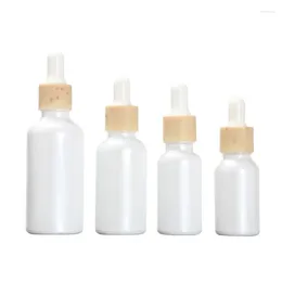 Storage Bottles 15pcs Glass Essential Oil Vials 15ml20ml30ml50ml False Wood Ring Refillable Bottle Empty Porcelain White Cosmetic Dropper