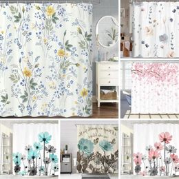Shower Curtains Flower Curtain Watercolor Small Fresh Style Bathroom Waterproof Polyester Wall Decoration With Hooks