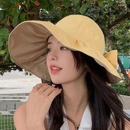 Wide Brim Hats Summer For Women Empty Top With Bow Sun Protection Outdoor Sunscreen Sunhat Beach Hat Female Headband Foldable