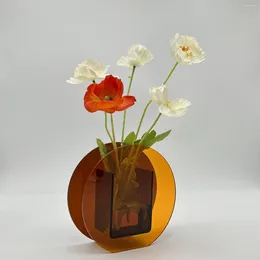 Vases Acrylic Vase Minimalist Art Home Decor Living Room Flower Arrangement Nordic Style Ornament Office Desktop Decoration