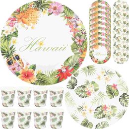 Disposable Dinnerware Party Tableware Paper Tray Printing Themed Cups Palm Leaf Single Use Hawaii Summer Leaves