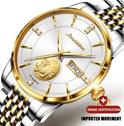 Wristwatches JSDUN Luxury Automatic Mens Watch Vine Mechanical Top 18K Gold Diamond Waterproof Business WristWatch9510037