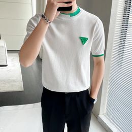 Men's T Shirts 2024 Brand Clothing Summer Casual Knitting T-Shirt/Male Slim Fit Set Head Knit O-Neck Stretched Tee Shirt Homme