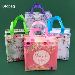 Storage Bags StoBag 12pcs Non-woven Tote Thank You Flower Gift Fabric Candy Snack Package Waterproof Reusable Pouch Party Favors