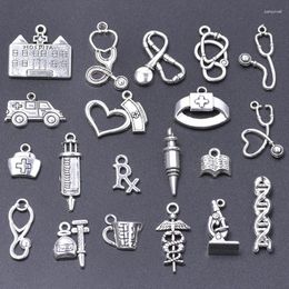 Charms 20pcs Mix Series Work Drum Stethoscope Silver Colour Pendants For Jewellery Making Supplies Tool Handmade Materials