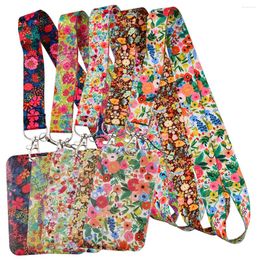 Keychains Flowers Series Bright Floral Lanyards Neck Strap Mobile Phone Rope Cover Card Sleeve Fashion Accessories Gifts