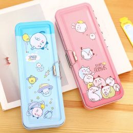 Cases Kawaii Double Deck Iron Case Pencil Box , Little Bear Metal Double Layer Pencil Case for Student Stationery