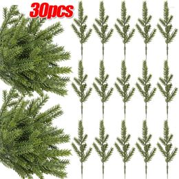 Decorative Flowers 2/30Pcs Artificial Pine Needles Branches Christmas Tree Green Leaves Fake Stems DIY Garland Garden Home Party Decoration