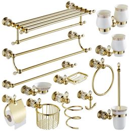 Gold Crystal Towel Rack European Bathroom Hooks Hardware Suite Bathroom Brass Shower Basket Towel Ring Bathroom Accessories 240327