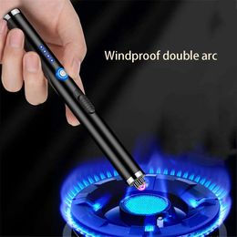 Metal Outdoor Windproof Plasma Single Arc Pulse Electric Lighter Type C Rechargeable LED Display Power Kitchen Flameless Lighter