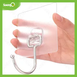 Hooks SaengQ Universal Transparent Strong Self Adhesive Door Wall Hangers Sticky Kitchen Bathroom Storage