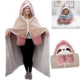 Blankets Large Adults Animal Flannel Bath Blanket Robe Sleepwear Women Bathrobe Nightgown Thick Warm Office Nap