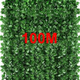 Decorative Flowers 2m X 50pcs Hanging Garlands Artificial Greenery Green Leaf Vine DIY Plants Fake Leaves Festival Garden Home Decoration