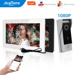 Intercom JeaTone Tuya Wilress Smart Video Intercom System for Home 7 Inch Full Touch Screen Monitor with Wired 1080P FHD Video Door Phone