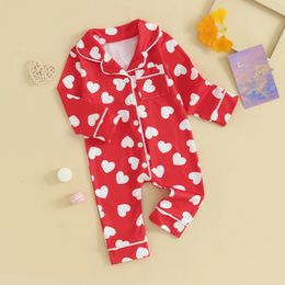 Valentine s Day Baby Girls Boys Footie Pyjamas Heart Print ButtonOn Jumpsuit Sleeper Jammies Clothes 240325