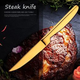 Knives Stainless Steel Serrated Steak Knife High Quality Sharp Dinner Gold Kitchen Cutter Table Dinnerware