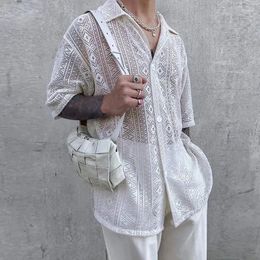 Men's Casual Shirts Stylish Shirt Foreign Trade Large Size Fashion Personality See-through Lace Summer Outdoor Cool Breathable Top