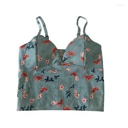 Women's Tanks Casual Floral Print Spaghetti Strap V Neck Cami Top With Padded Summer Camisole Shirt Crop