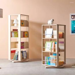 Kitchen Storage Rotatable Bookshelf 360 ° Solid Wood Space-Saving Corner Shelf Household Simple Multi-Layer Student
