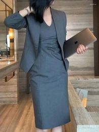 Work Dresses Insozkdg Women Sets 2024 High End Professional Formal Long Sleeve Slim Blazer Dress Office Ladies Wear Two Piece Suit